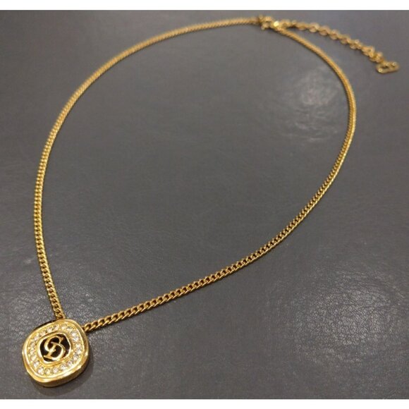 Authentic Christian Dior Vintage Rhinestone Crystal Round Necklace Gold Plated - Picture 9 of 11